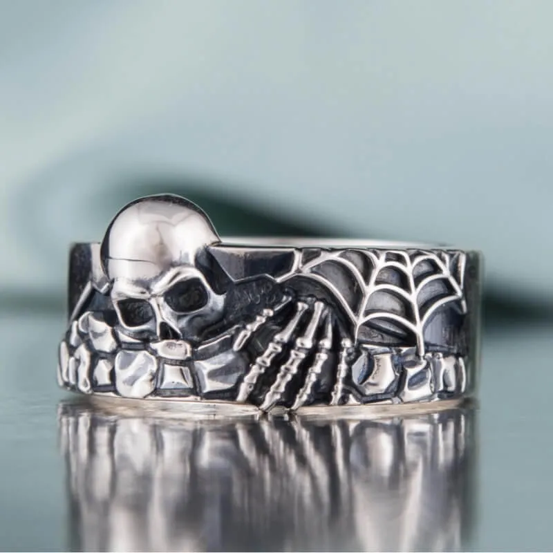 Handcrafted 925 Silver Spooky Skeleton Ring For Halloween, Unique Jewelry