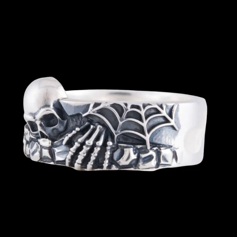 Handcrafted 925 Silver Spooky Skeleton Ring For Halloween, Unique Jewelry