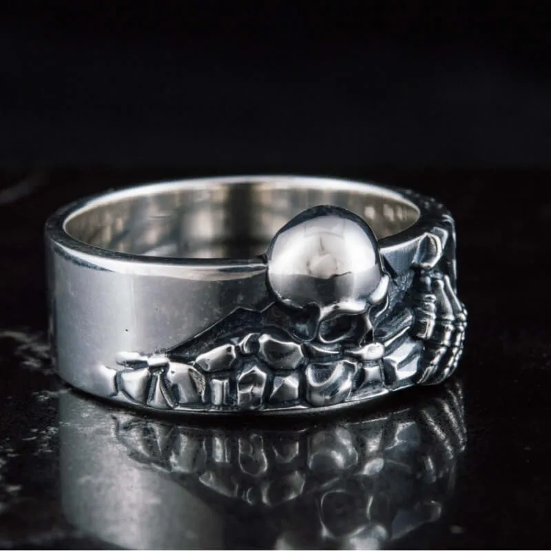Handcrafted 925 Silver Spooky Skeleton Ring For Halloween, Unique Jewelry
