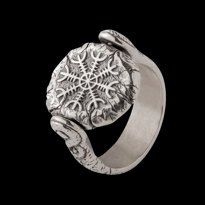 Handcrafted Double Side silver ring Aegishjalmur Vegvisir