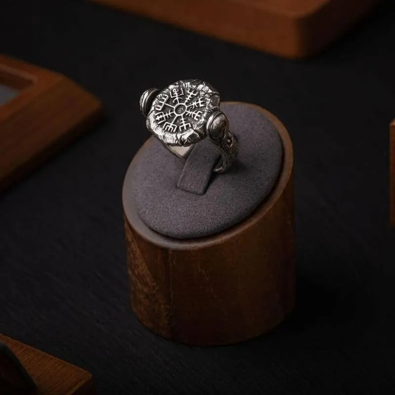 Handcrafted Double Side silver ring Aegishjalmur Vegvisir
