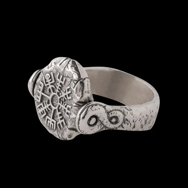 Handcrafted Double Side silver ring Aegishjalmur Vegvisir