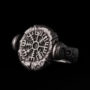 Handcrafted Double Side silver ring Aegishjalmur Vegvisir