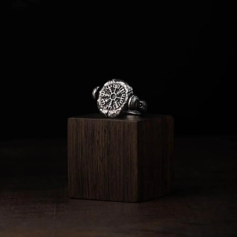 Handcrafted Double Side silver ring Aegishjalmur Vegvisir