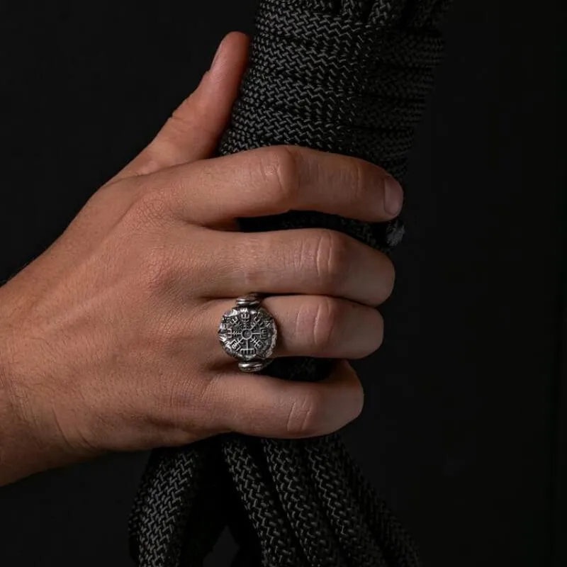 Handcrafted Double Side silver ring Aegishjalmur Vegvisir