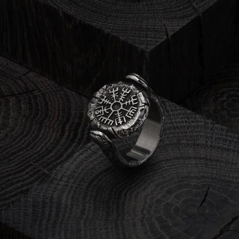Handcrafted Double Side silver ring Aegishjalmur Vegvisir