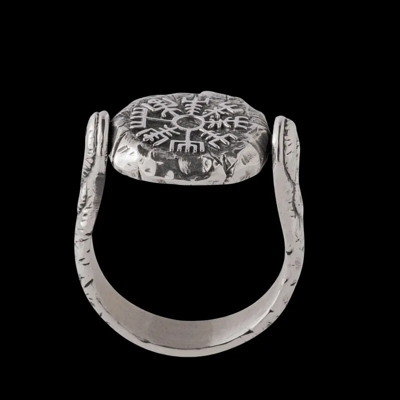 Handcrafted Double Side silver ring Aegishjalmur Vegvisir