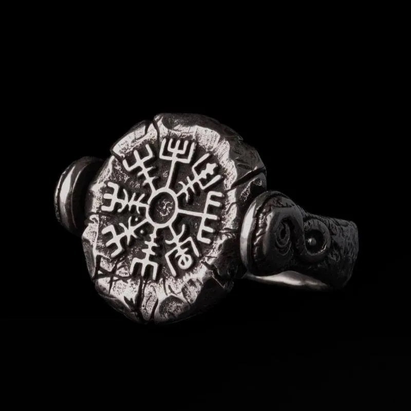 Handcrafted Double Side silver ring Aegishjalmur Vegvisir