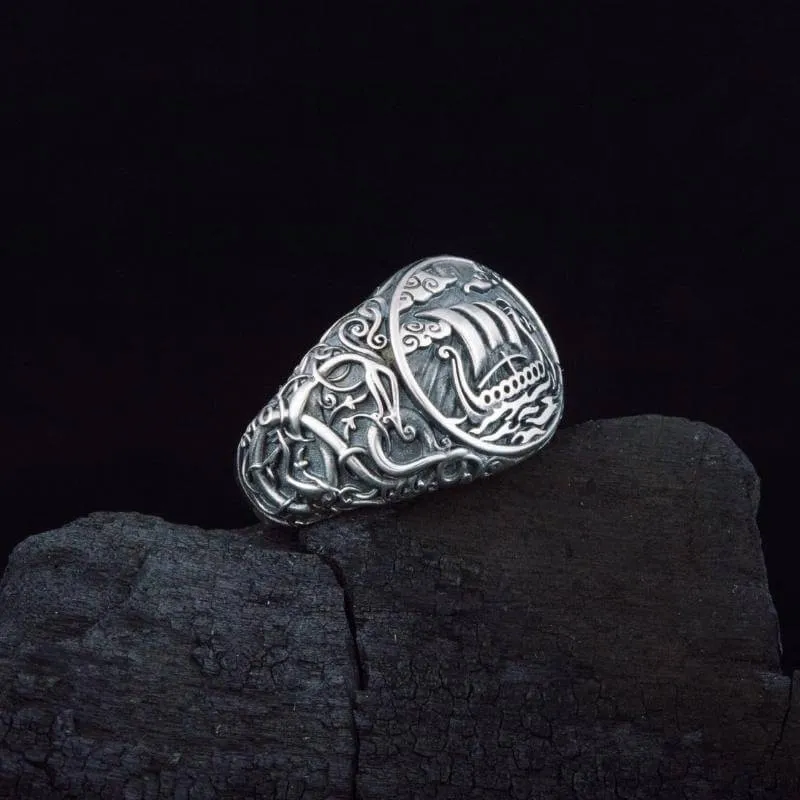Handcrafted Drakkar Urnes Style Sterling Silver