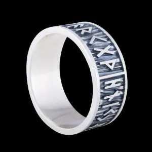 Handcrafted Elder Futhark Runes with Wide Rim Sterling Silver Ring