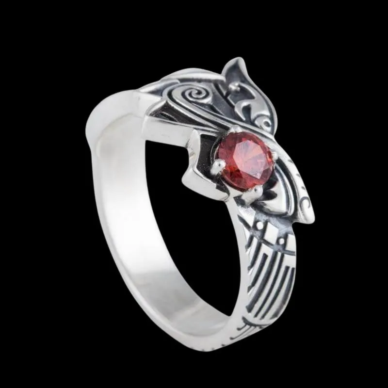 Handcrafted Fenrir Ring Gem Sterling Silver Ring