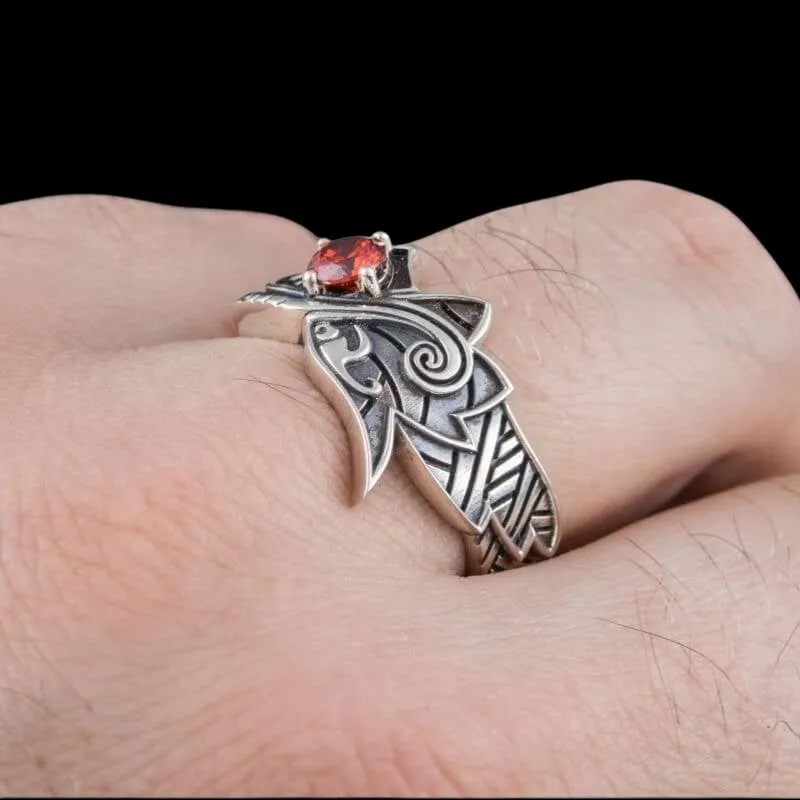 Handcrafted Fenrir Ring Gem Sterling Silver Ring