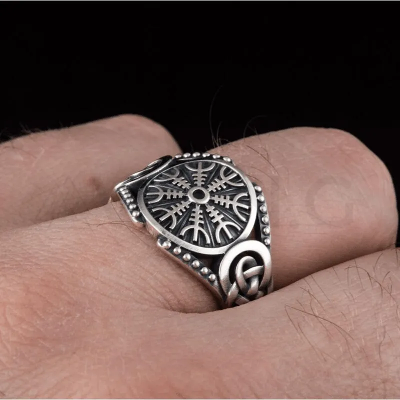 Handcrafted Helm of Awe Symbol Viking Ornament Sterling Silver Ring
