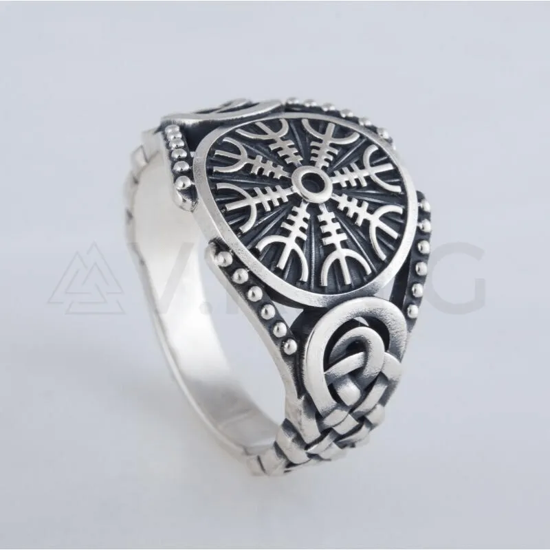 Handcrafted Helm of Awe Symbol Viking Ornament Sterling Silver Ring