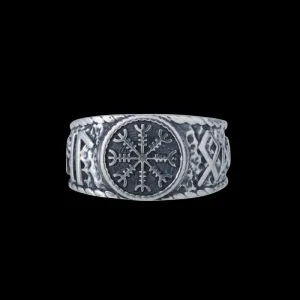 Handcrafted Helm of Awe Symbol with Hail Odin Sterling Silver Ring