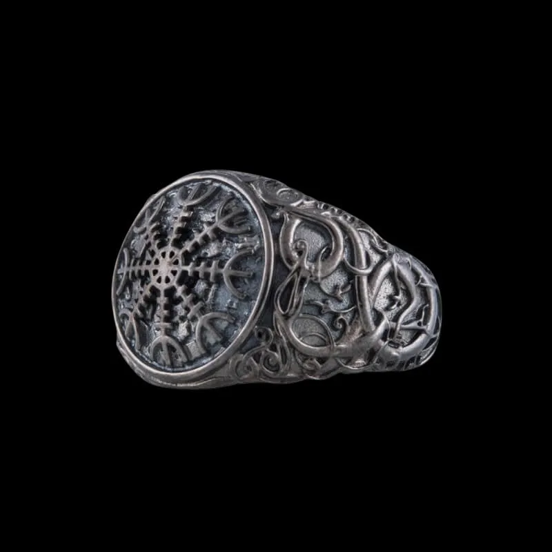 Handcrafted Helm Of Awe Urnes Style Ruthenium Ring