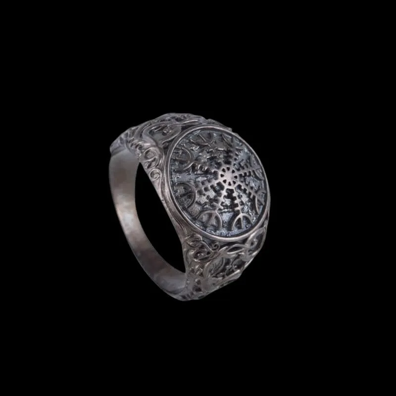 Handcrafted Helm Of Awe Urnes Style Ruthenium Ring