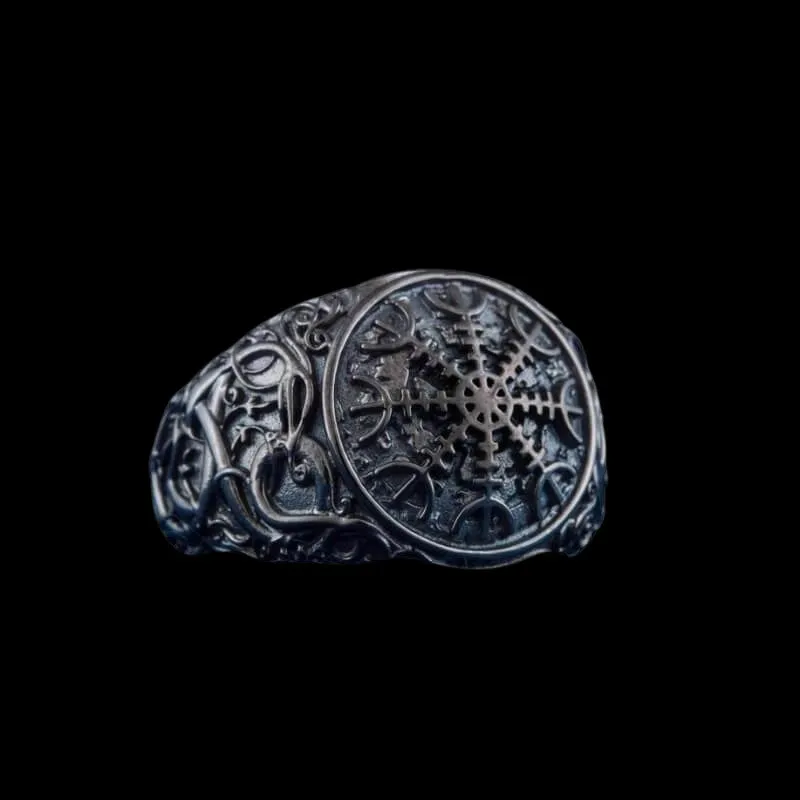 Handcrafted Helm Of Awe Urnes Style Ruthenium Ring