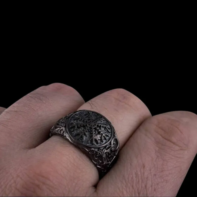 Handcrafted Helm Of Awe Urnes Style Ruthenium Ring