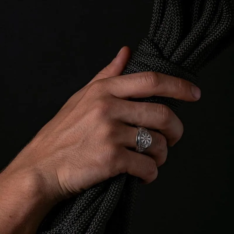 Handcrafted Helm of Terror Silver Viking Ring