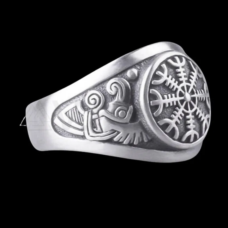 Handcrafted Helm of Terror Silver Viking Ring