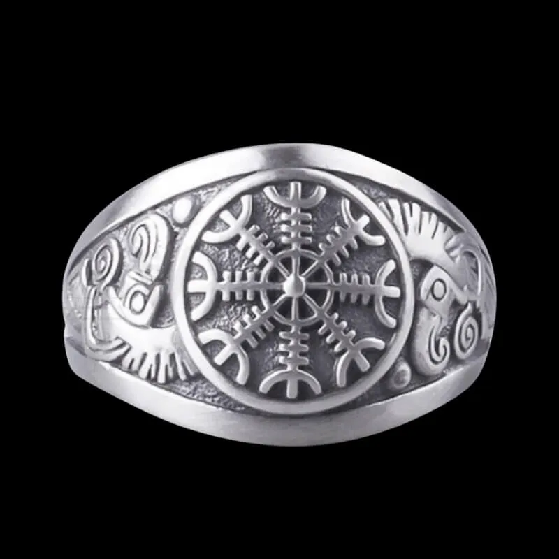 Handcrafted Helm of Terror Silver Viking Ring