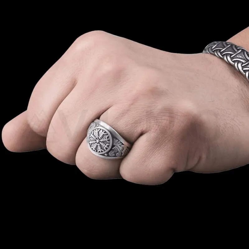 Handcrafted Helm of Terror Silver Viking Ring