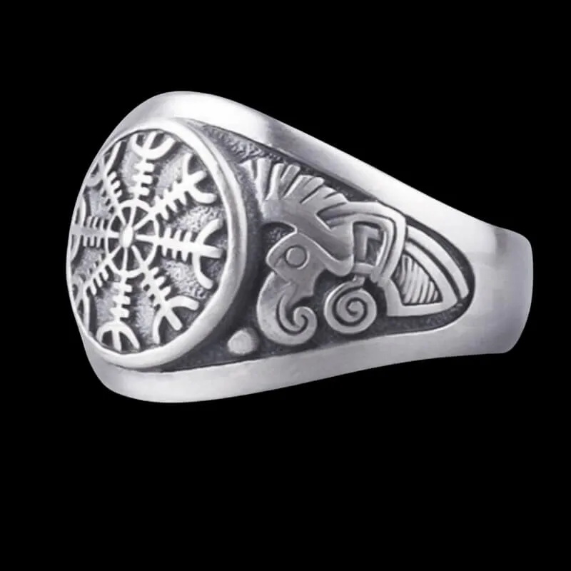 Handcrafted Helm of Terror Silver Viking Ring