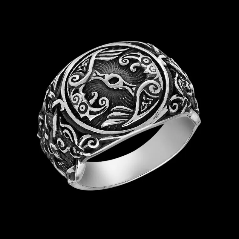 Handcrafted Hugin Munin Urnes Style Sterling Silver