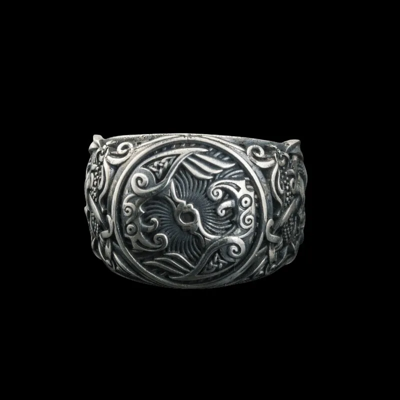 Handcrafted Hugin Munin Urnes Style Sterling Silver
