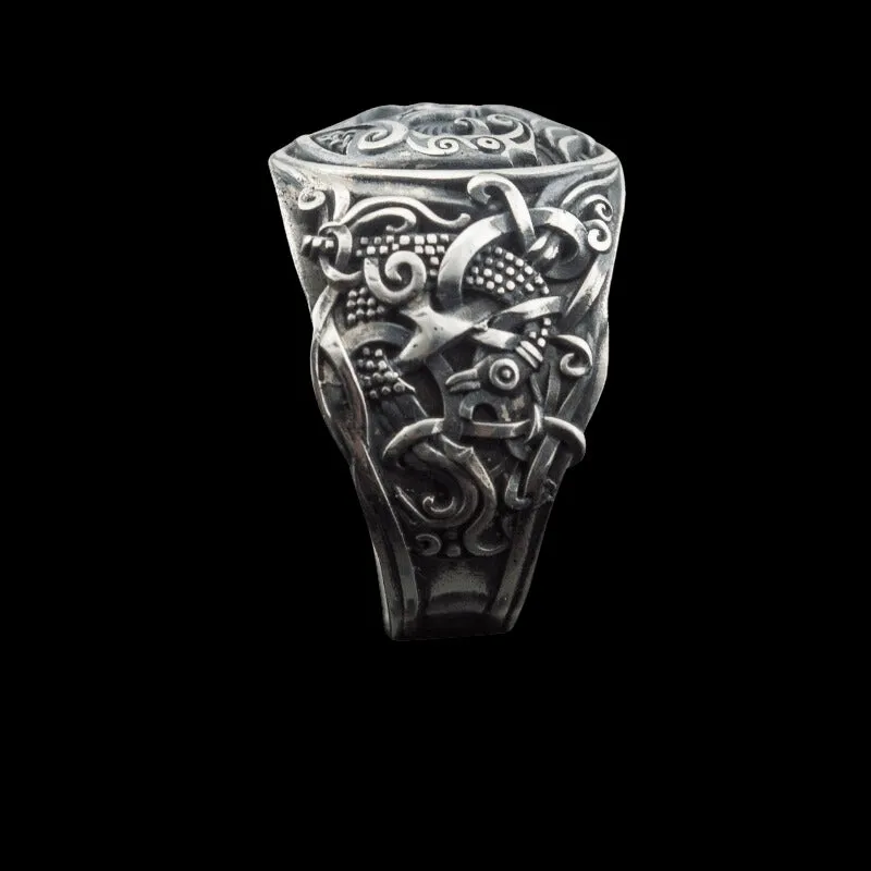 Handcrafted Hugin Munin Urnes Style Sterling Silver