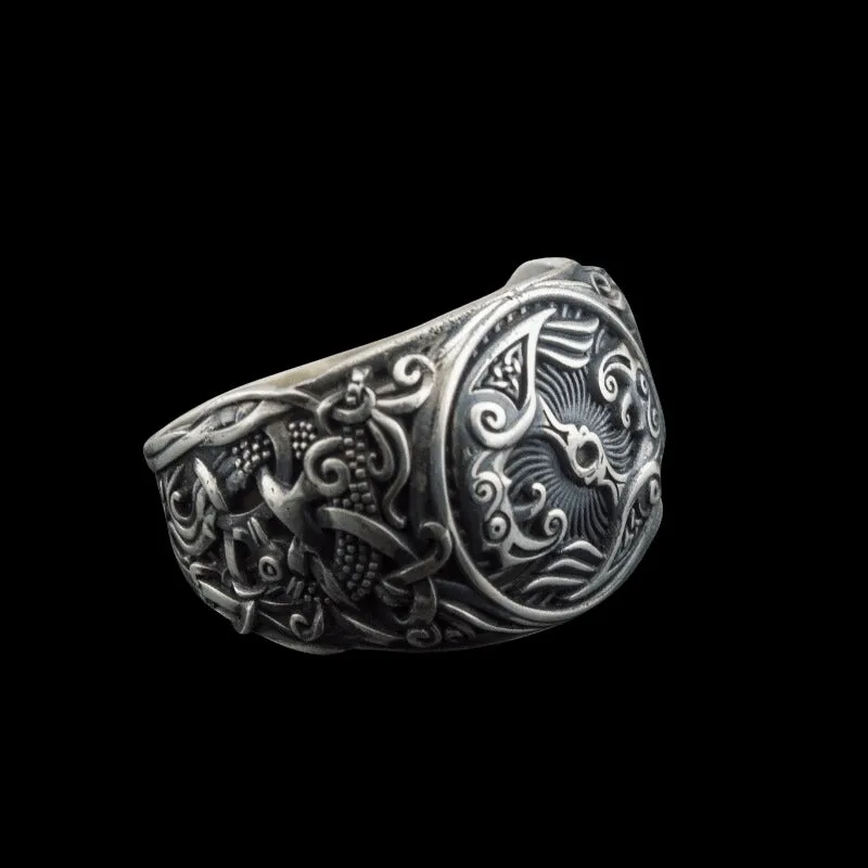 Handcrafted Hugin Munin Urnes Style Sterling Silver