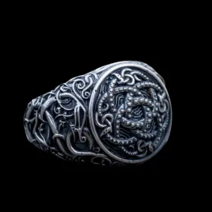 Handcrafted Jormungandr Symbol Urnes Style Sterling Silver Ring