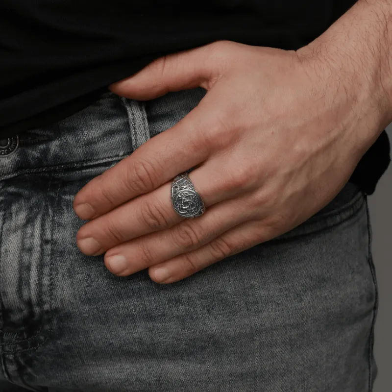 Handcrafted Jormungandr Symbol Urnes Style Sterling Silver Ring