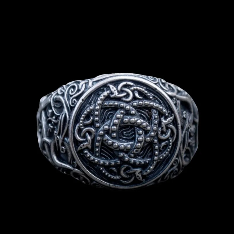 Handcrafted Jormungandr Symbol Urnes Style Sterling Silver Ring