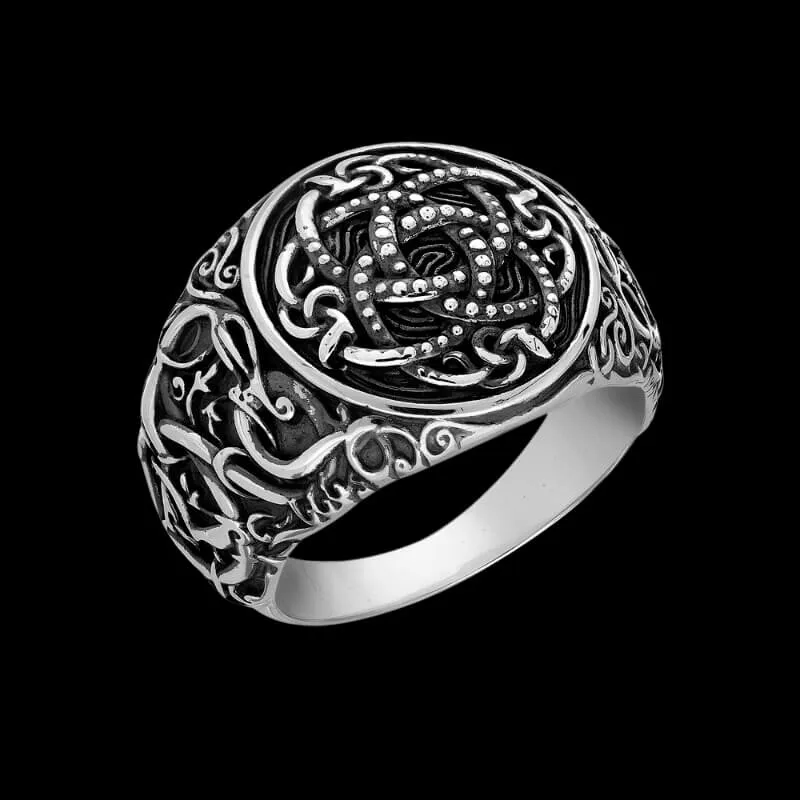 Handcrafted Jormungandr Symbol Urnes Style Sterling Silver Ring
