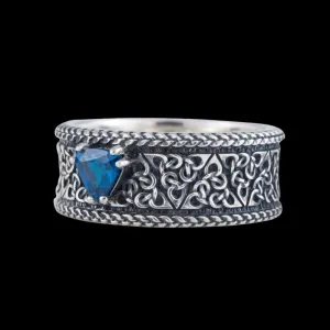 Handcrafted Ornament Ring Triquetra Symbol Style Gem Sterling Silver Ring