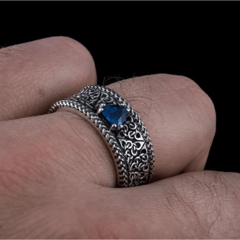 Handcrafted Ornament Ring Triquetra Symbol Style Gem Sterling Silver Ring
