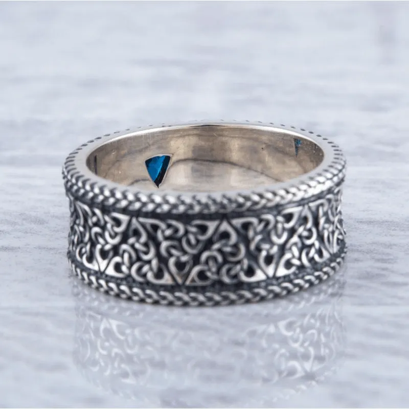 Handcrafted Ornament Ring Triquetra Symbol Style Gem Sterling Silver Ring