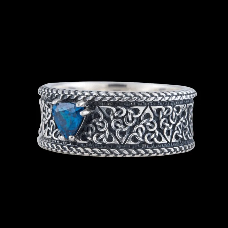 Handcrafted Ornament Ring Triquetra Symbol Style Gem Sterling Silver Ring