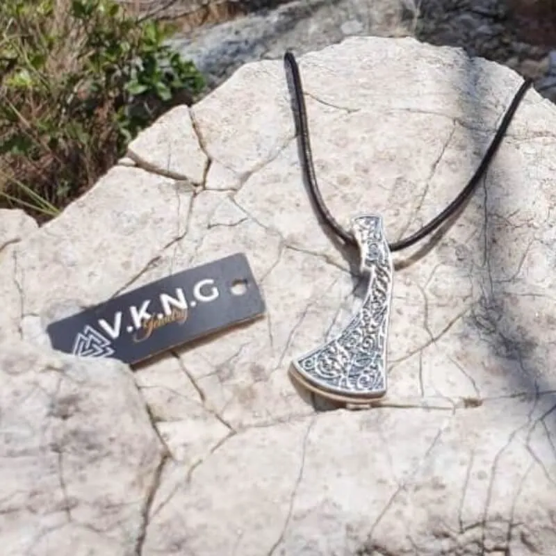 Handcrafted Perun's Axe Necklace Floral Ornament Sterling Silver Pendant