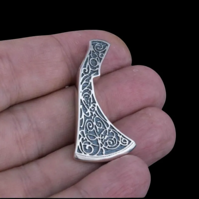 Handcrafted Perun's Axe Necklace Floral Ornament Sterling Silver Pendant