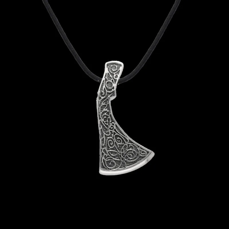 Handcrafted Perun's Axe Necklace Floral Ornament Sterling Silver Pendant