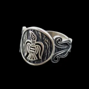 Handcrafted  Raven Ornament Norse Sterling Silver Ring