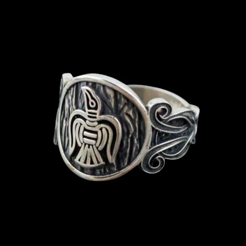Handcrafted  Raven Ornament Norse Sterling Silver Ring