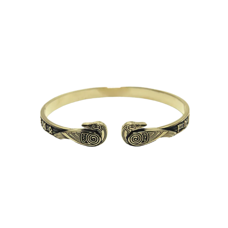 Handcrafted Ravens and Elder Futhark runes Arm Ring