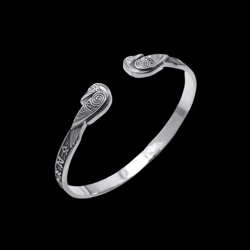 Handcrafted Ravens and Elder Futhark runes Arm Ring