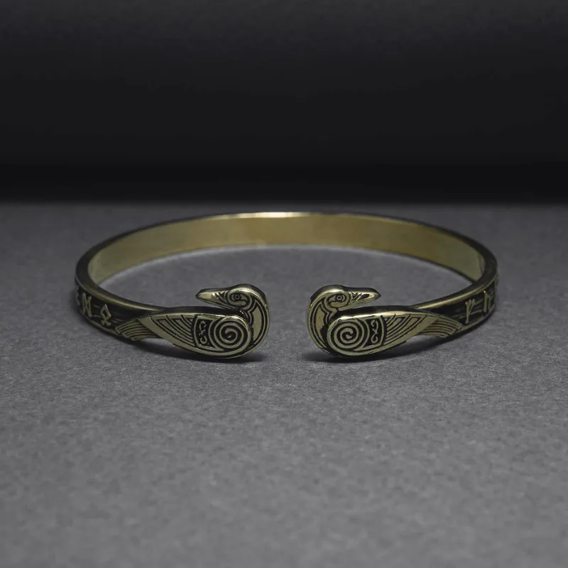 Handcrafted Ravens and Elder Futhark runes Arm Ring