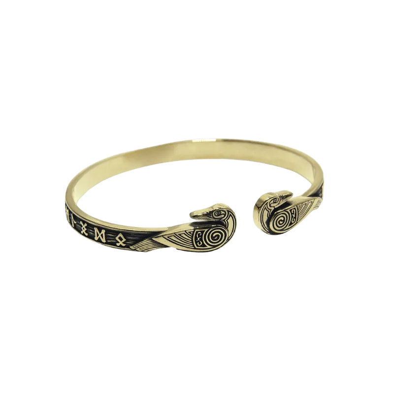 Handcrafted Ravens and Elder Futhark runes Arm Ring