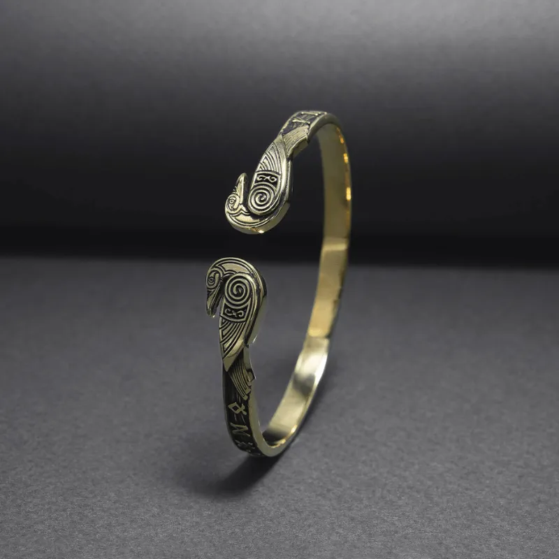 Handcrafted Ravens and Elder Futhark runes Arm Ring